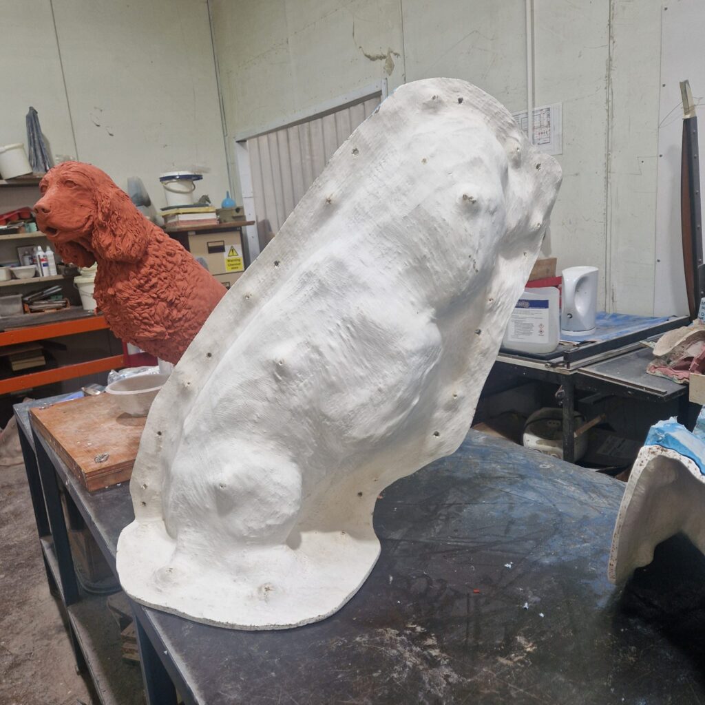 Details of the mould making process life sized statue of the dog, a spaniel  by the Sculptress JOEL