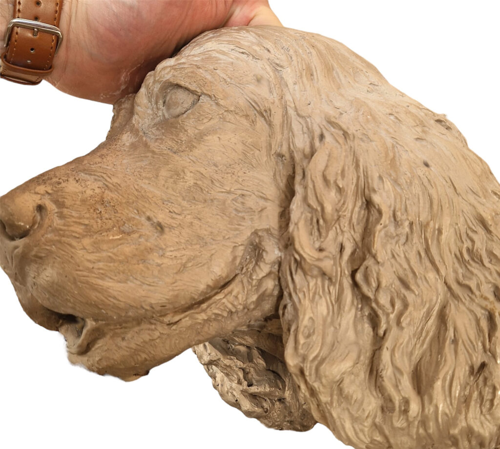 Details of the statue of the dog, a spaniel  by the Sculptress JOEL before the patination process
