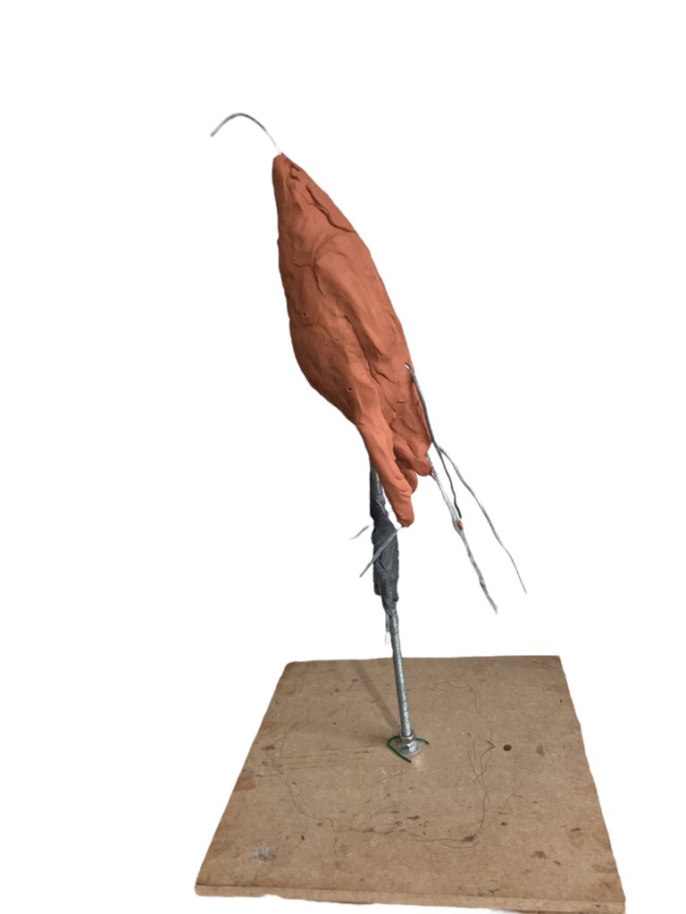 Sculpture armature first clay additions Gyr Sculpture by JOEL