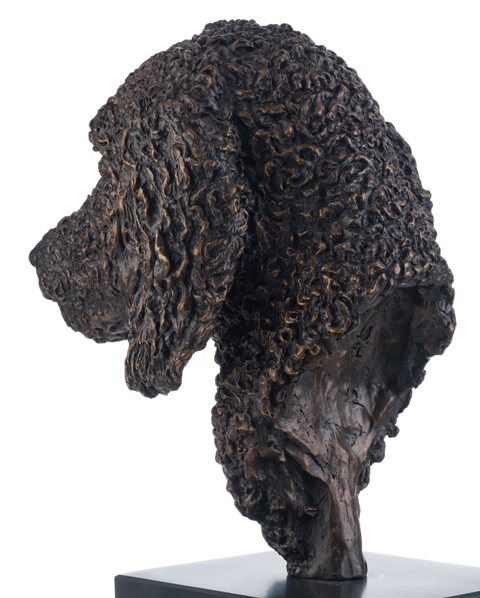 Rear view of Poodle bust bronze by Sculptress JOEL with elegance of design