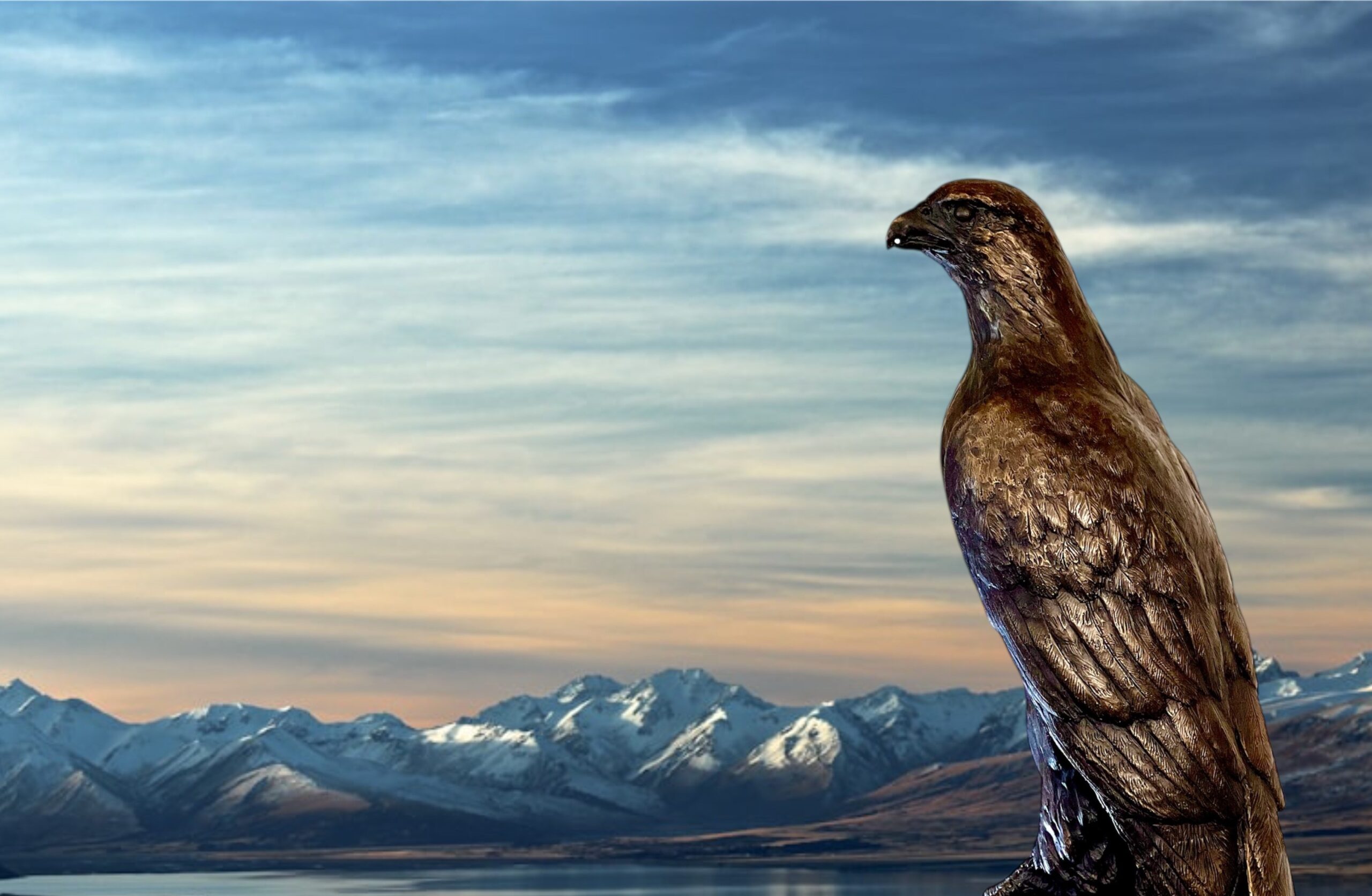 Gyr falcon Bronze by JOEL set in landscape