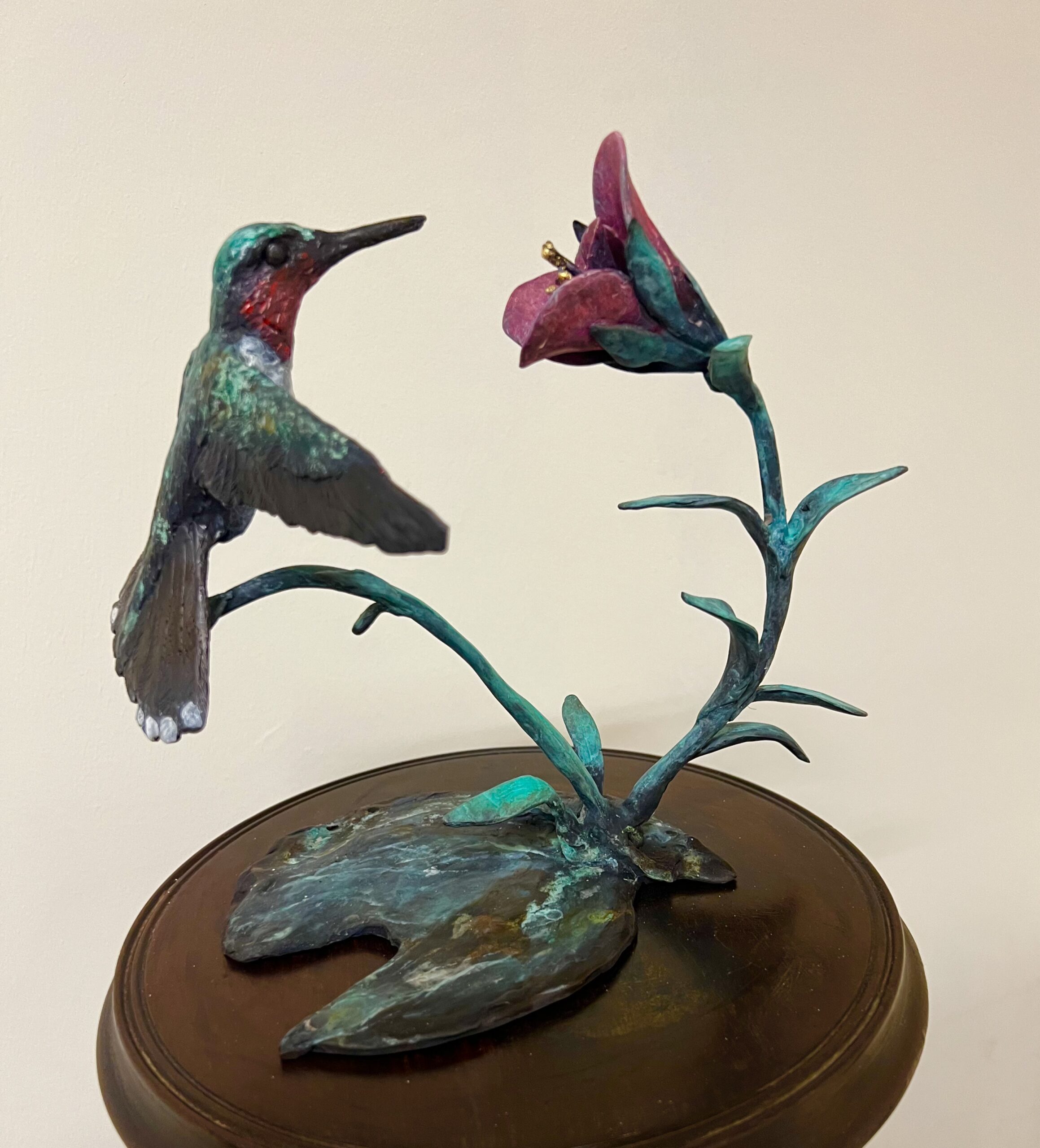Bronze Hummingbird and flower by Sculptress Joel