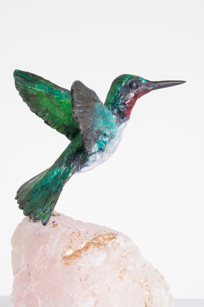 Bronze sculpture inspired by Ruby Throated Hummingbird