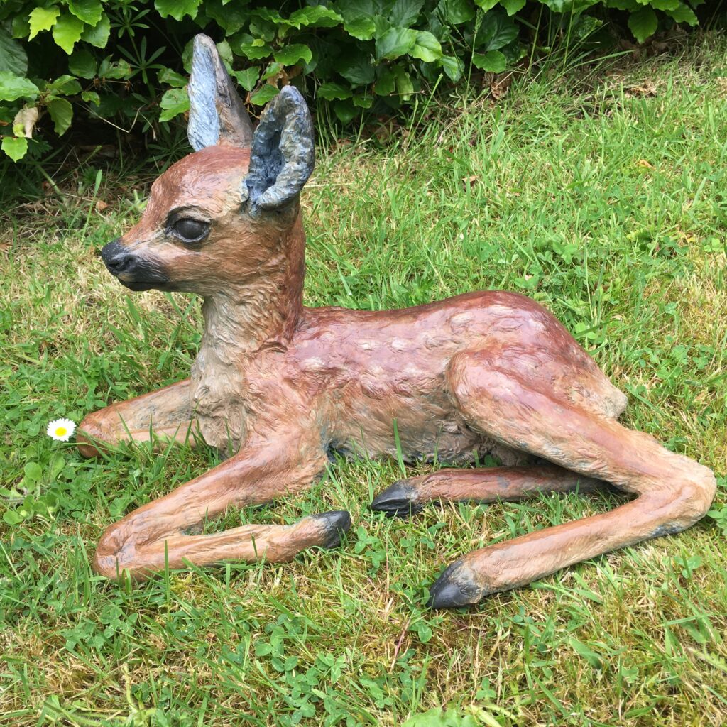 Roe Deer Fawn  lying down bronze by JOEL Walker