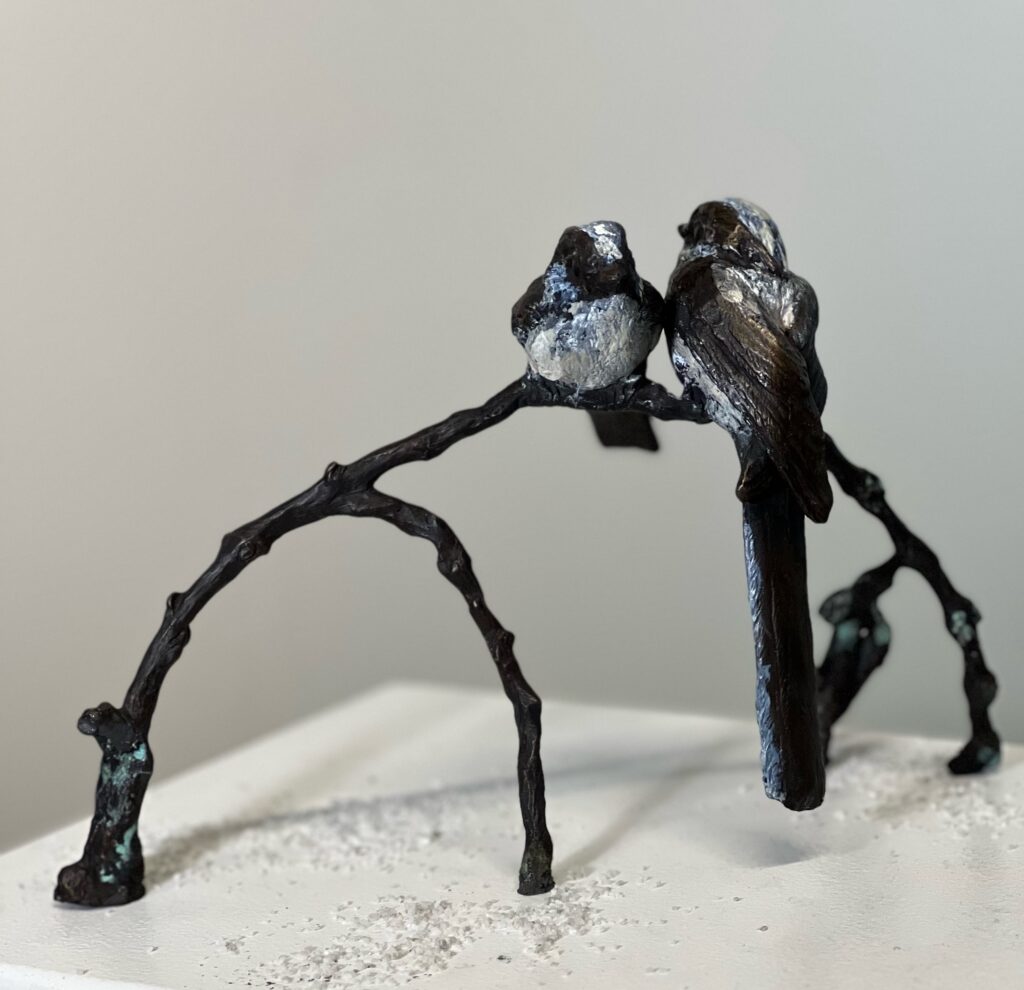 Long tailed tit delightful bird species by Sculptress JOEL cast in bronze