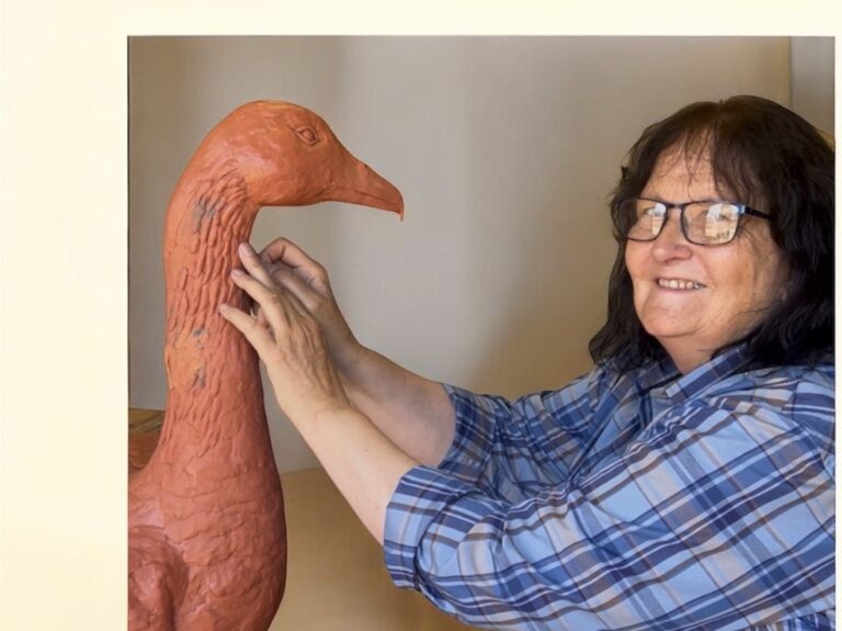 Joel and life sized goose statue in clay stage