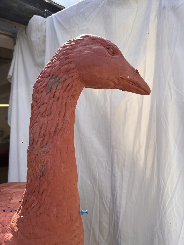 Goose Statue head progress in clay by JOEL